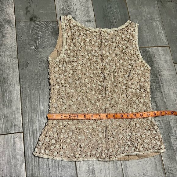 Vtg Adrianna Pappel Evening Silk Beaded Embroidered Pearl Sleeveless Top S - Picture 12 of 16